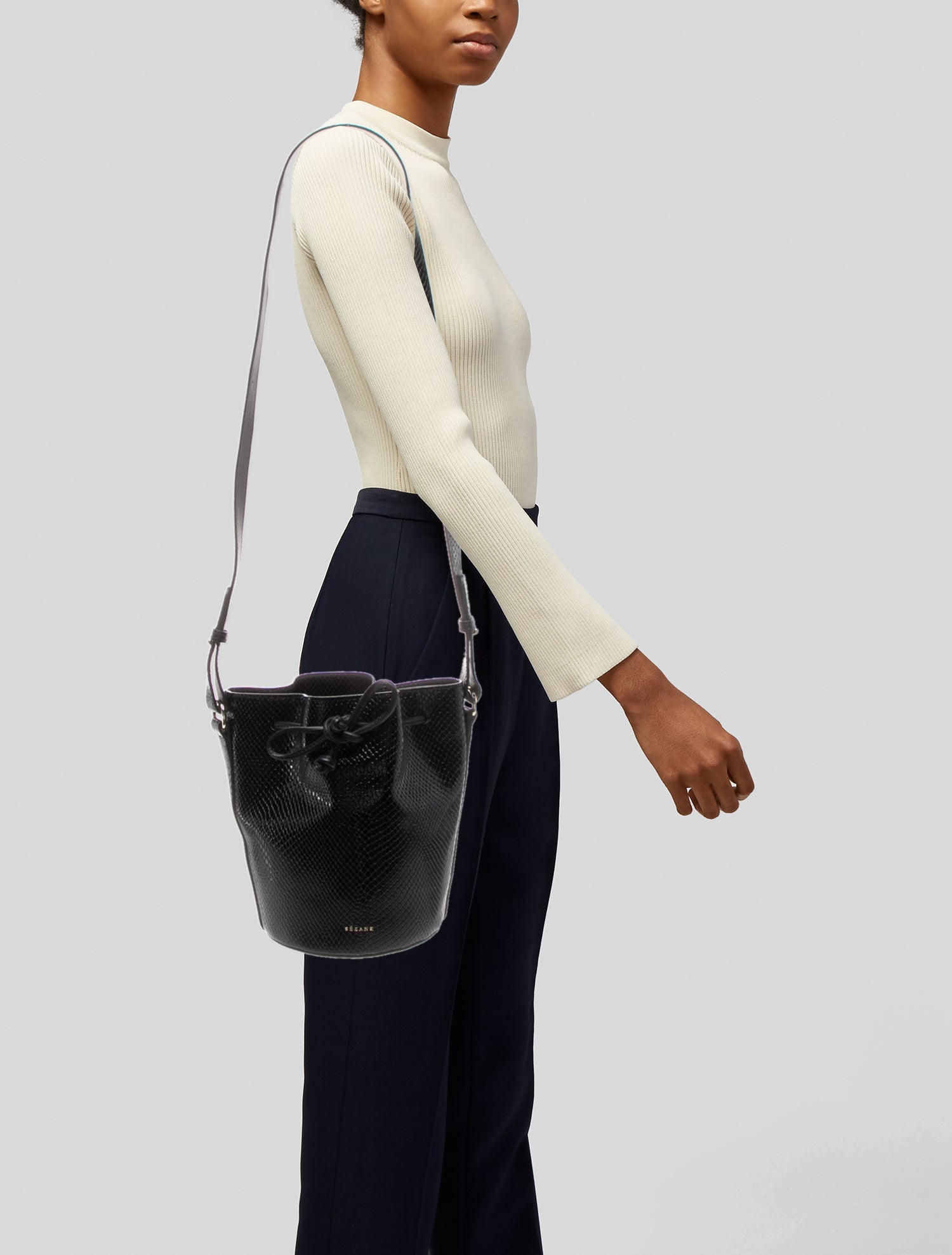 Sézane Embossed Leather Bucket Bag